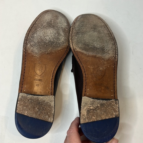 Massimo Dutti brown pebble loafers with hide hair on top. - Picture 5 of 6